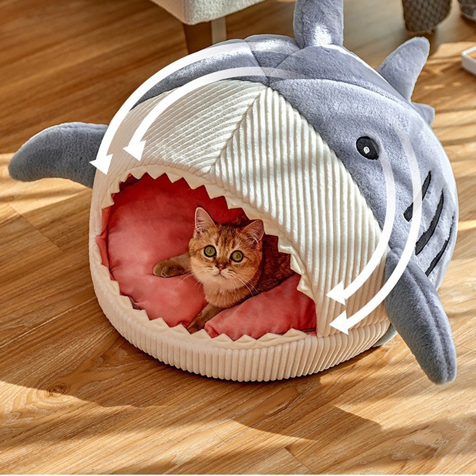 Autumn and Winter Warm Internet Celebrity Big Mouth Shark Pet Nest Semi Closed Cat Nest Dog Nest with Mat Deep Sleep Pet Supplies - Image 3