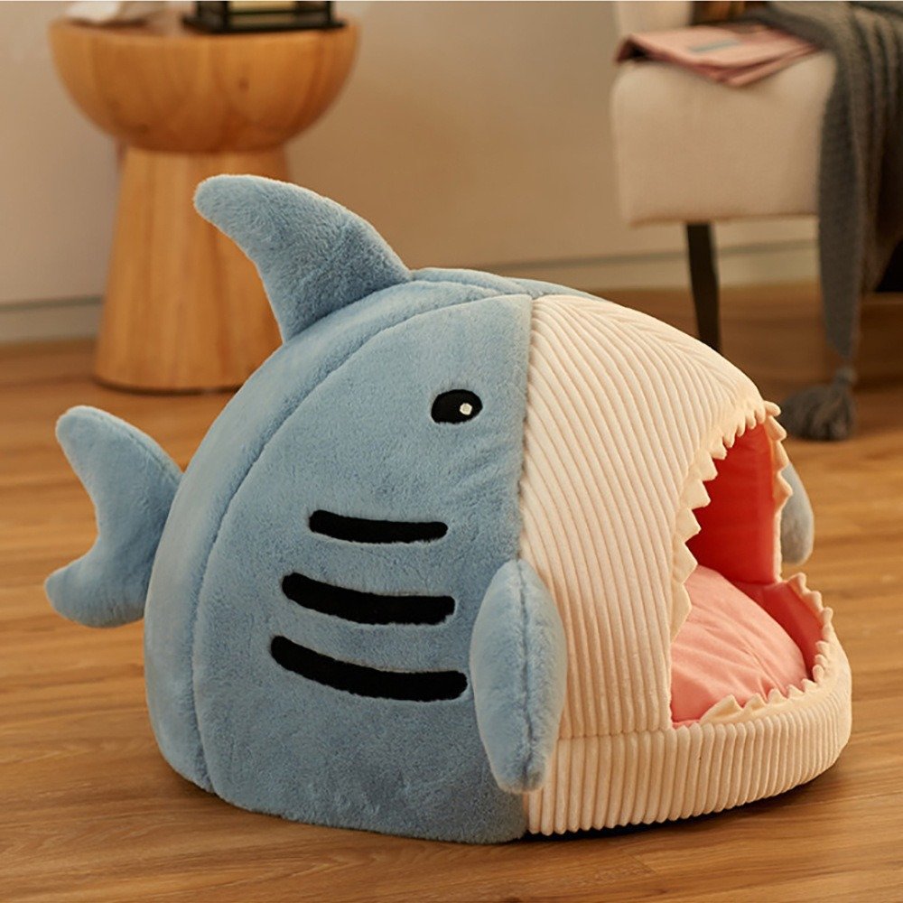 Autumn and Winter Warm Internet Celebrity Big Mouth Shark Pet Nest Semi Closed Cat Nest Dog Nest with Mat Deep Sleep Pet Supplies - Image 4