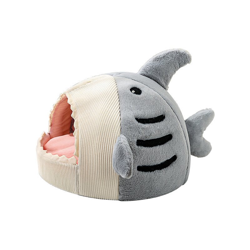 Autumn and Winter Warm Internet Celebrity Big Mouth Shark Pet Nest Semi Closed Cat Nest Dog Nest with Mat Deep Sleep Pet Supplies - Image 7