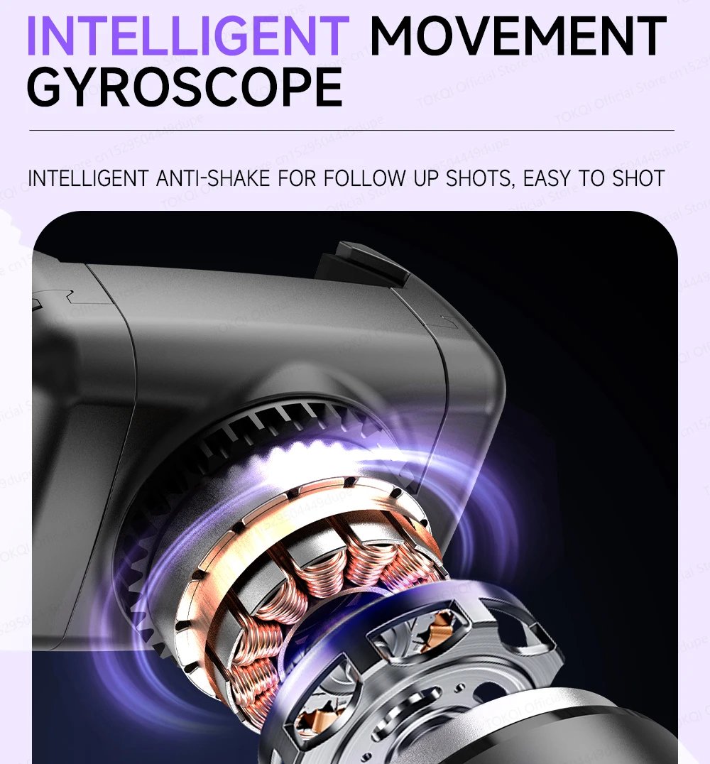 AI Face Tracking Handheld Gimbal Stabilizer 360° Rotation Shoot Selfie Stick Tripod for Mobile Phone, 1/4'' Screw for Camera