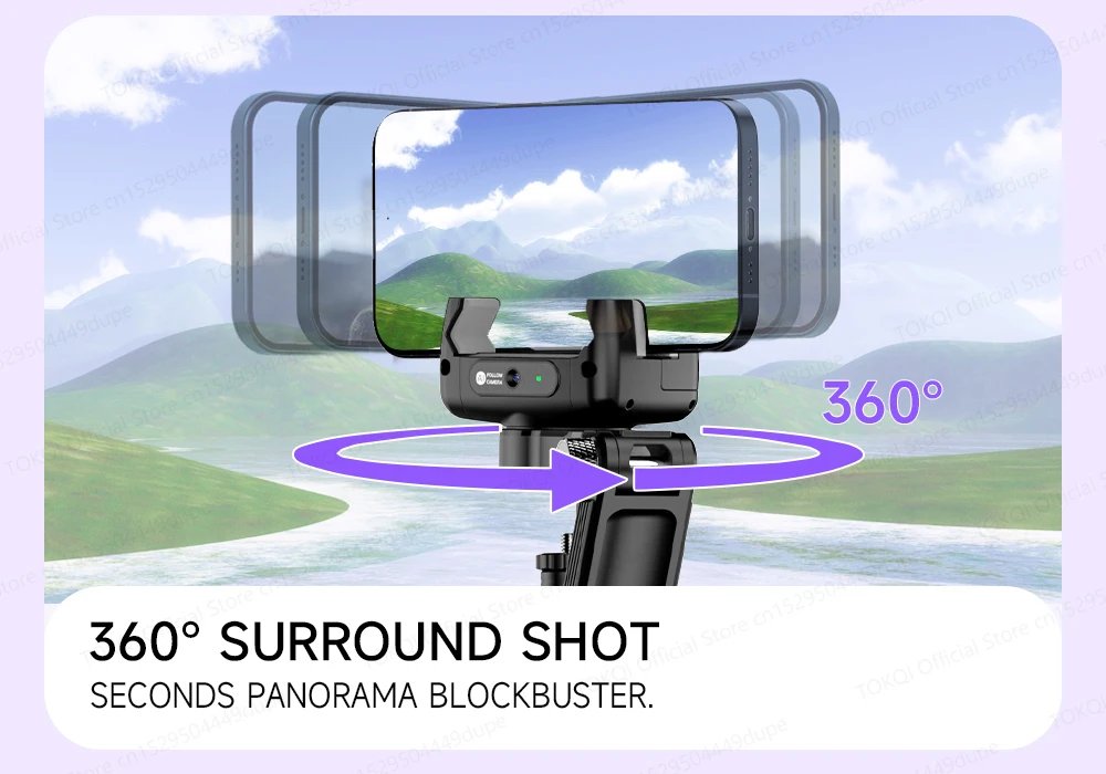 AI Face Tracking Handheld Gimbal Stabilizer 360° Rotation Shoot Selfie Stick Tripod for Mobile Phone, 1/4'' Screw for Camera