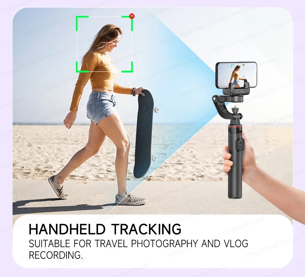 AI Face Tracking Handheld Gimbal Stabilizer 360° Rotation Shoot Selfie Stick Tripod for Mobile Phone, 1/4'' Screw for Camera