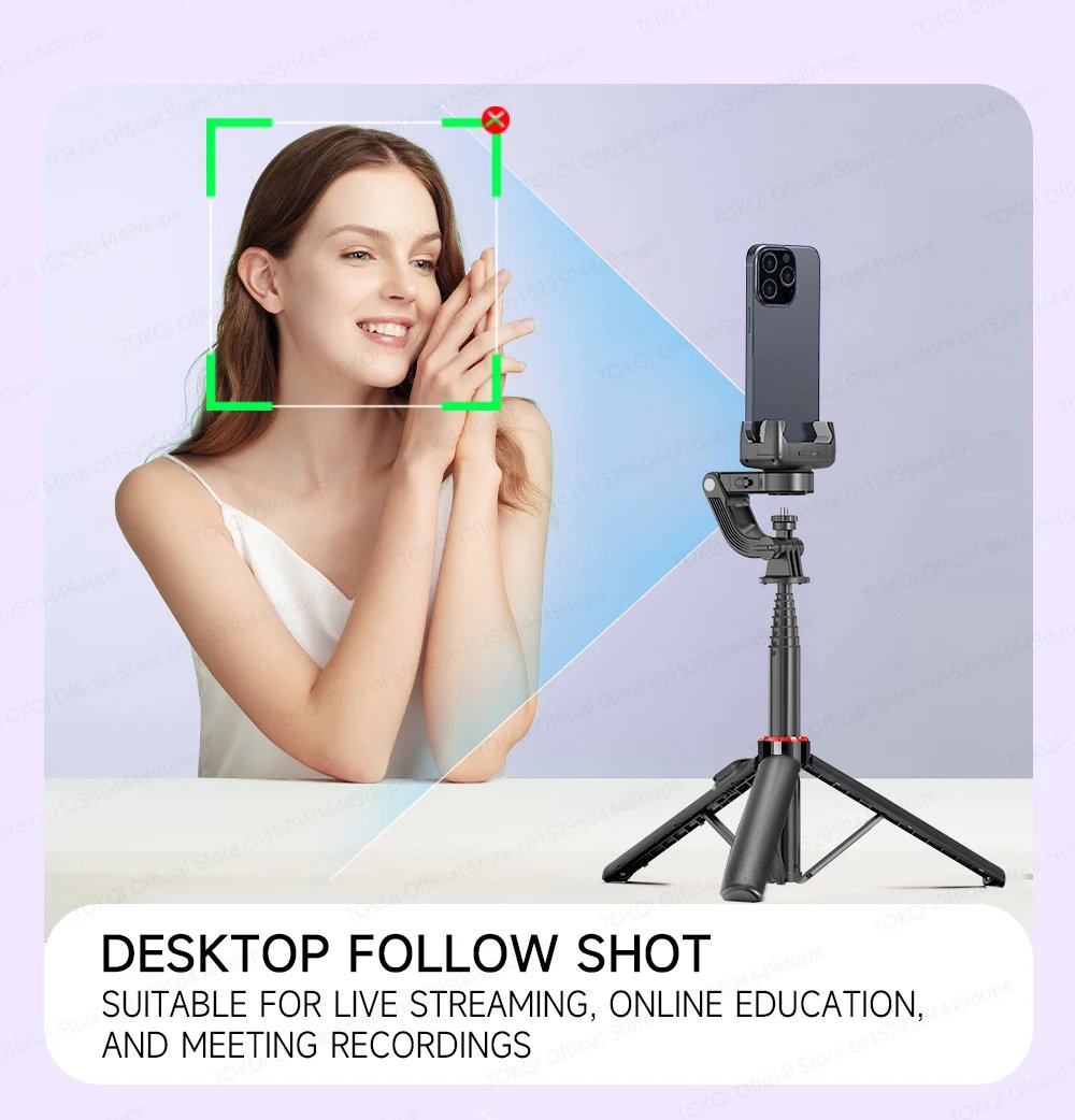 AI Face Tracking Handheld Gimbal Stabilizer 360° Rotation Shoot Selfie Stick Tripod for Mobile Phone, 1/4'' Screw for Camera