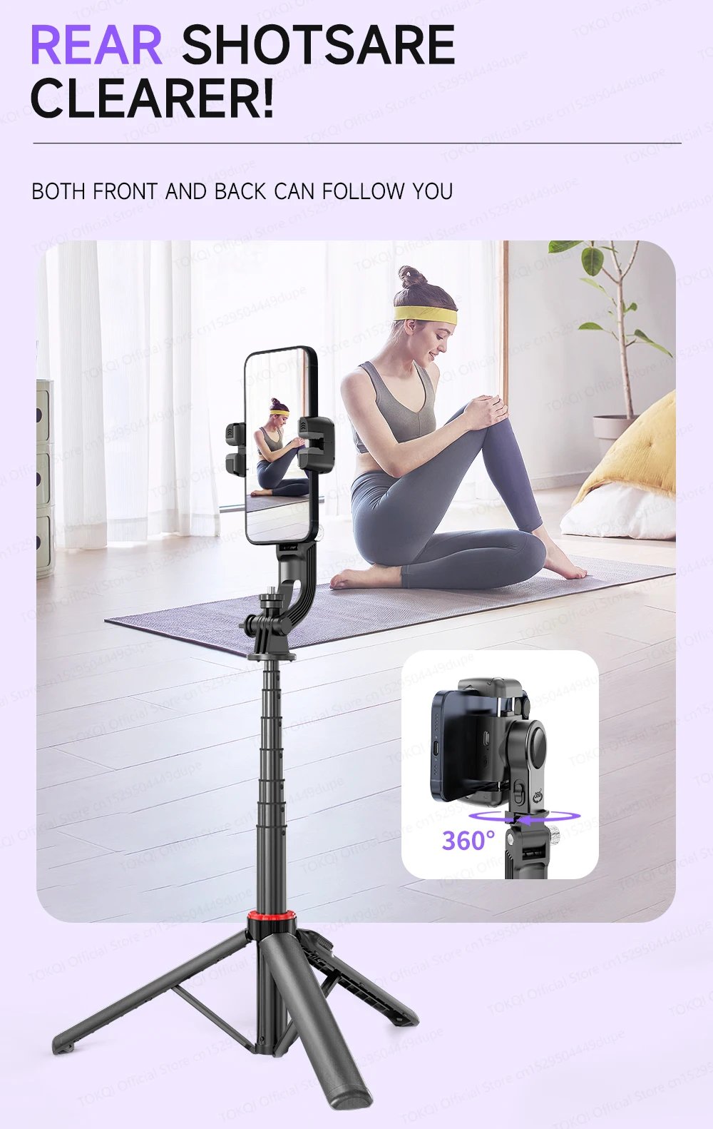 AI Face Tracking Handheld Gimbal Stabilizer 360° Rotation Shoot Selfie Stick Tripod for Mobile Phone, 1/4'' Screw for Camera