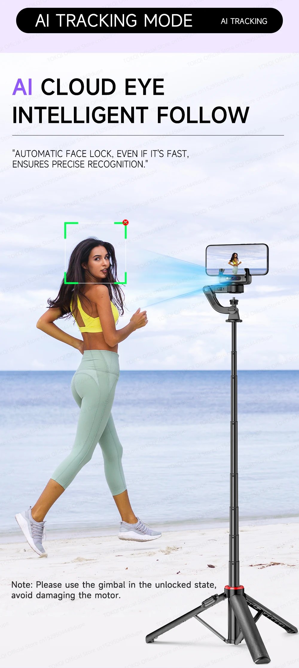 AI Face Tracking Handheld Gimbal Stabilizer 360° Rotation Shoot Selfie Stick Tripod for Mobile Phone, 1/4'' Screw for Camera