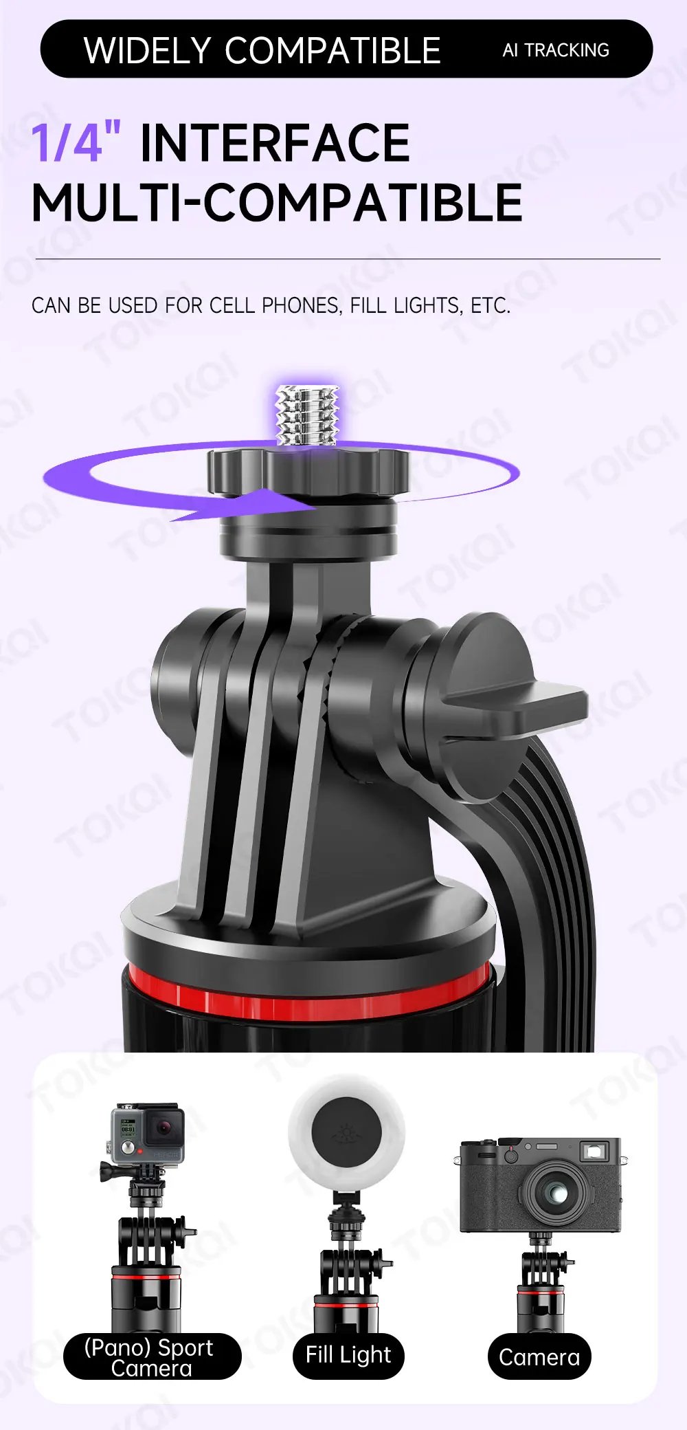 AI Face Tracking Handheld Gimbal Stabilizer 360° Rotation Shoot Selfie Stick Tripod for Mobile Phone, 1/4'' Screw for Camera