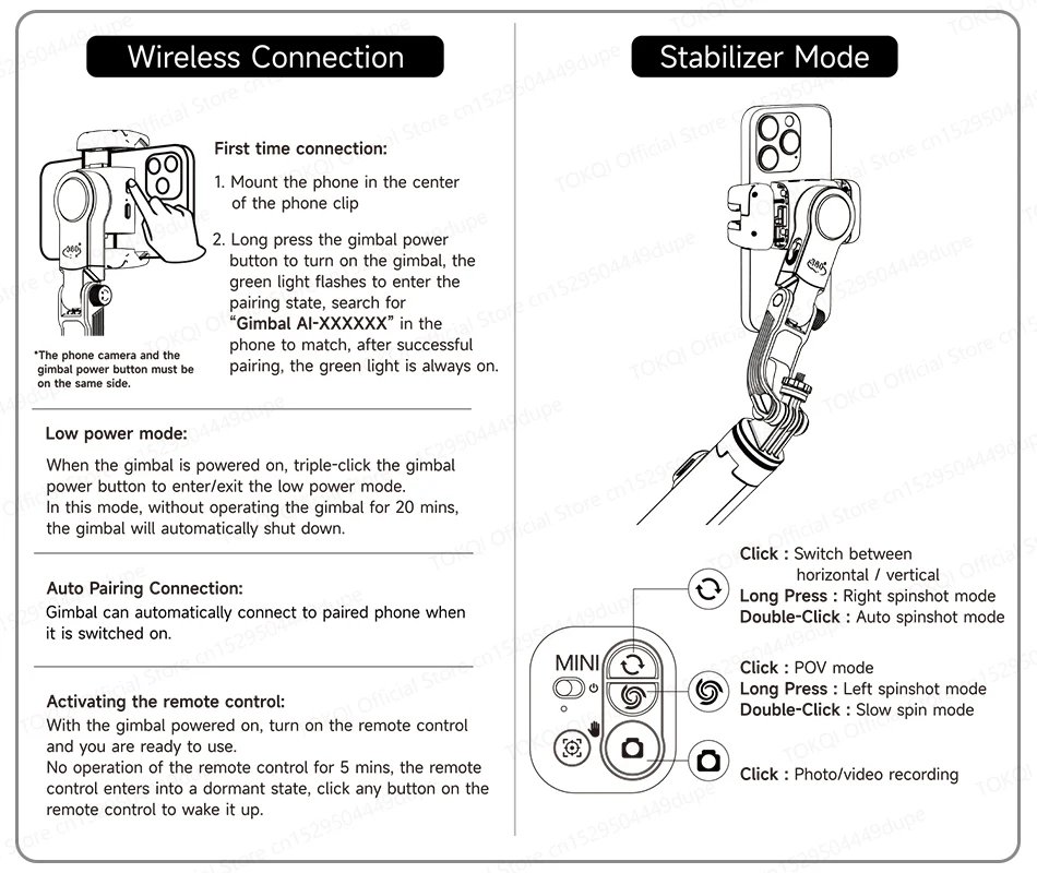 AI Face Tracking Handheld Gimbal Stabilizer 360° Rotation Shoot Selfie Stick Tripod for Mobile Phone, 1/4'' Screw for Camera