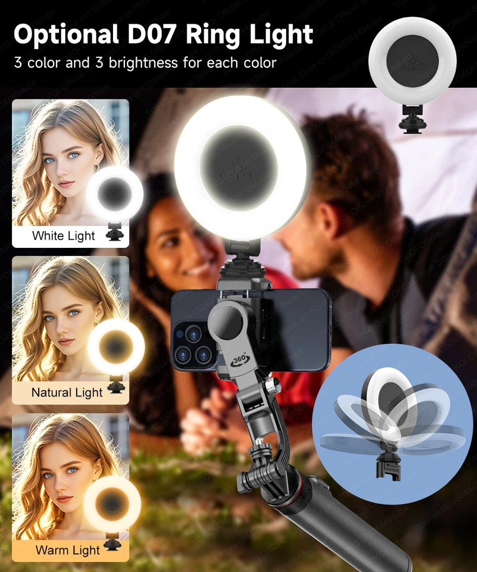 AI Face Tracking Handheld Gimbal Stabilizer 360° Rotation Shoot Selfie Stick Tripod for Mobile Phone, 1/4'' Screw for Camera