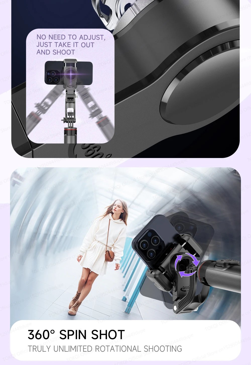 AI Face Tracking Handheld Gimbal Stabilizer 360° Rotation Shoot Selfie Stick Tripod for Mobile Phone, 1/4'' Screw for Camera