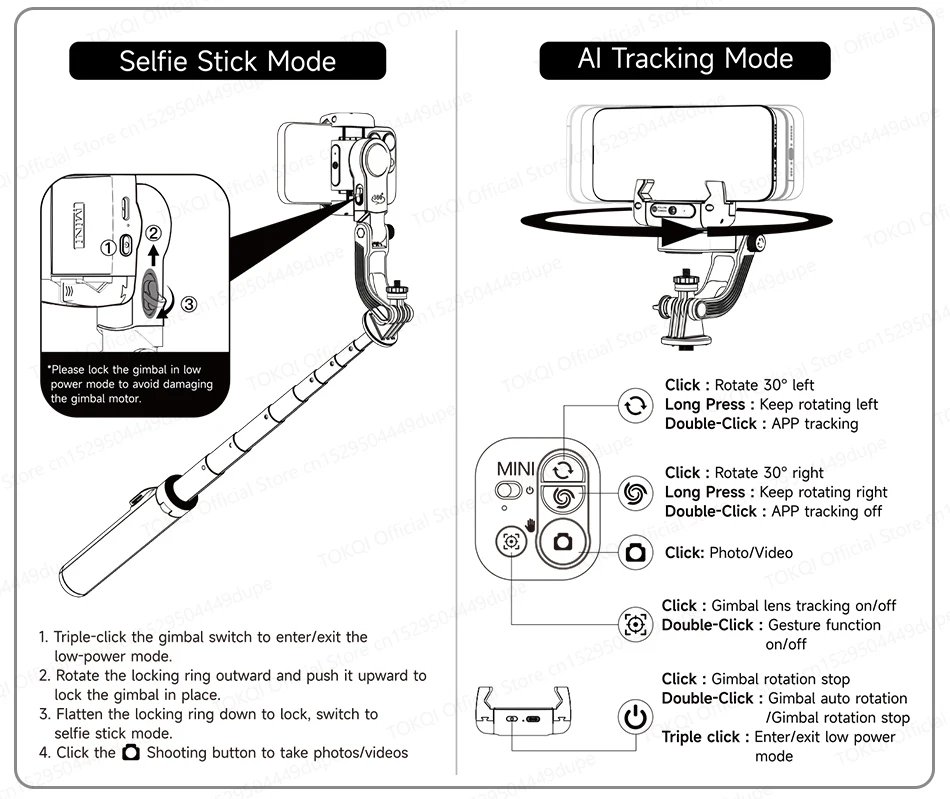AI Face Tracking Handheld Gimbal Stabilizer 360° Rotation Shoot Selfie Stick Tripod for Mobile Phone, 1/4'' Screw for Camera