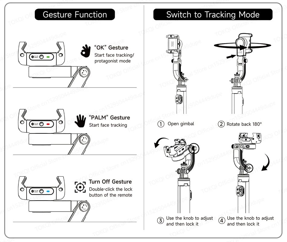 AI Face Tracking Handheld Gimbal Stabilizer 360° Rotation Shoot Selfie Stick Tripod for Mobile Phone, 1/4'' Screw for Camera