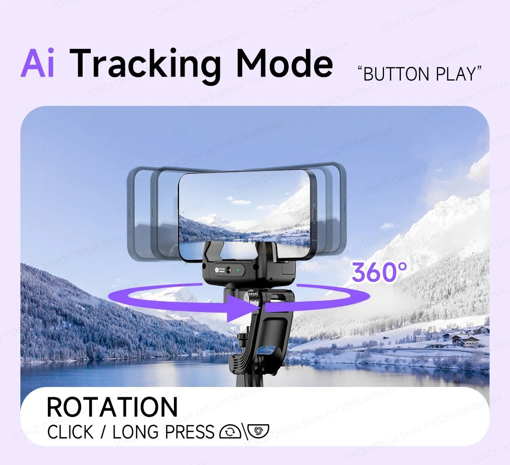 AI Face Tracking Handheld Gimbal Stabilizer 360° Rotation Shoot Selfie Stick Tripod for Mobile Phone, 1/4'' Screw for Camera