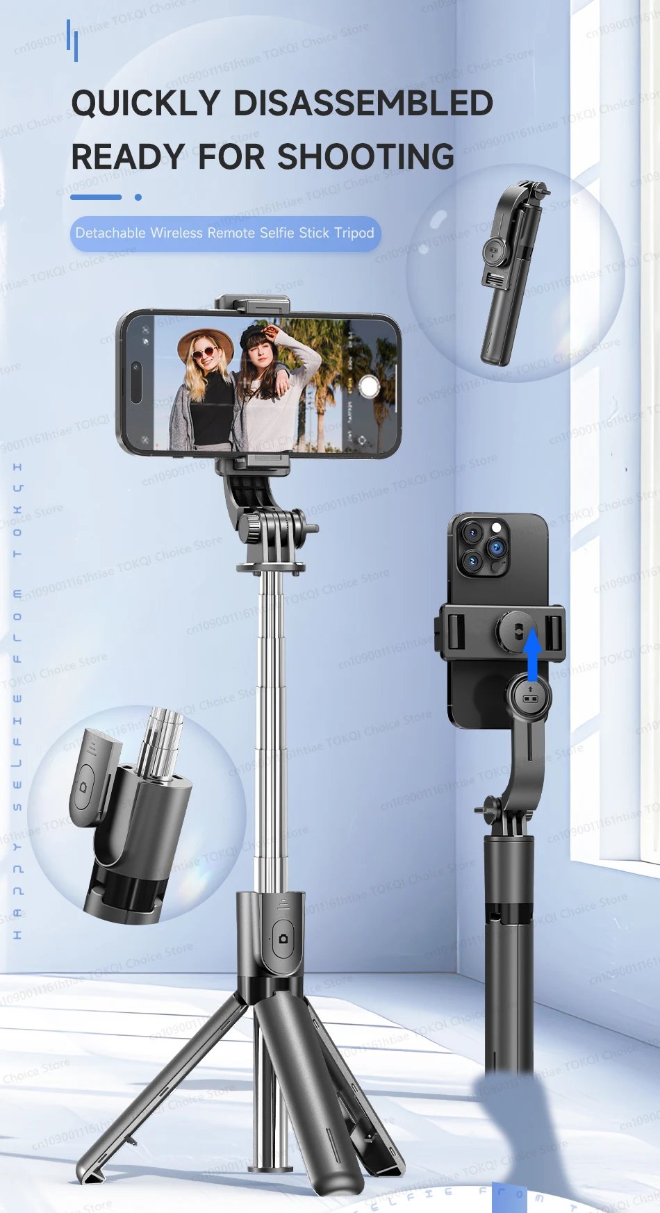 Selfie Stick Tripod Phone Stand Portable Mini Tripod with Wireless Bluetooth for Android and iPhone Cell phones Shoot Vlog