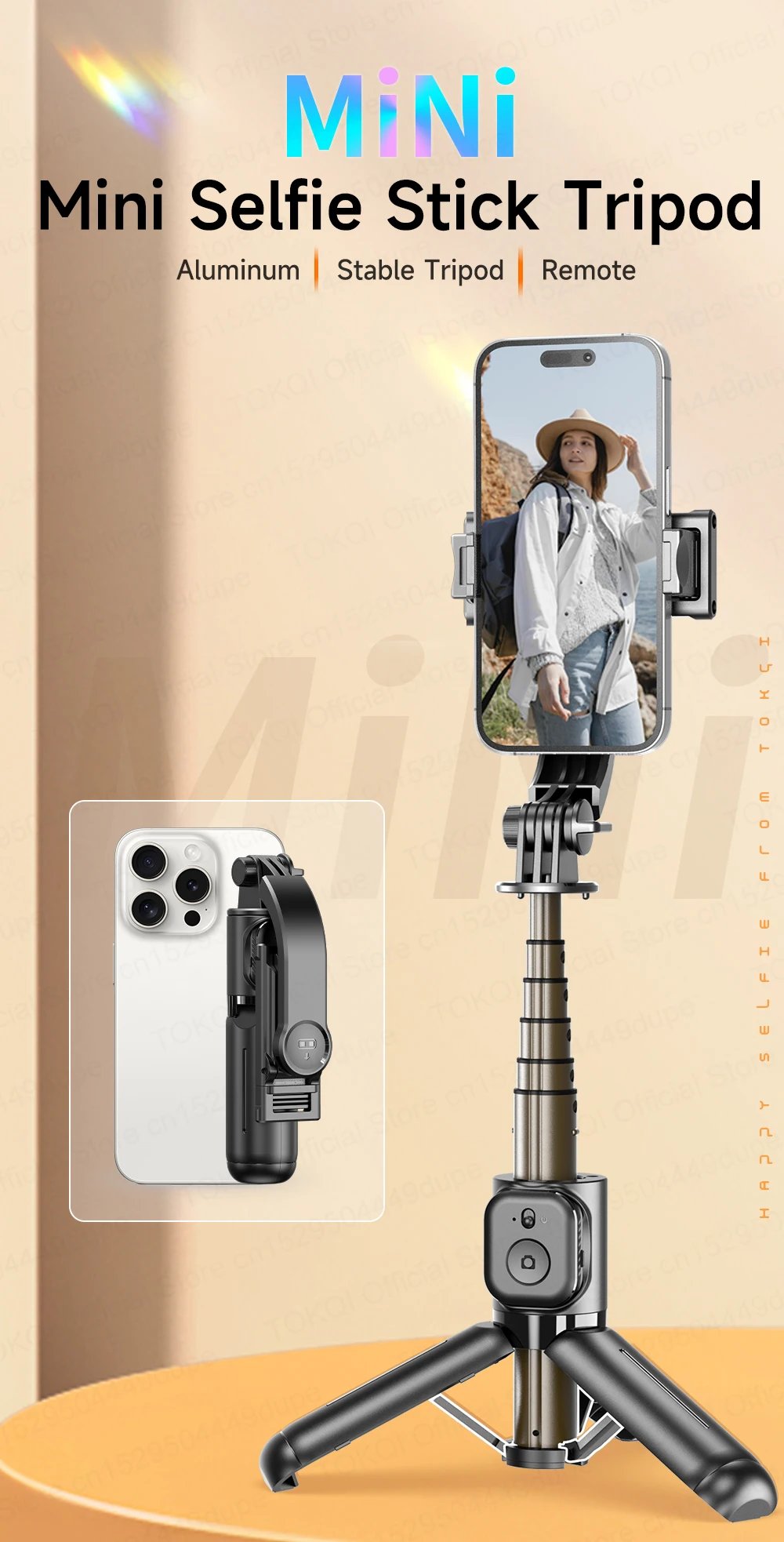 Mini Selfie Stick Portable Tripod for Smartphones Shooting Vlog Video Detachable Phone Mount, Optional Fill Light
