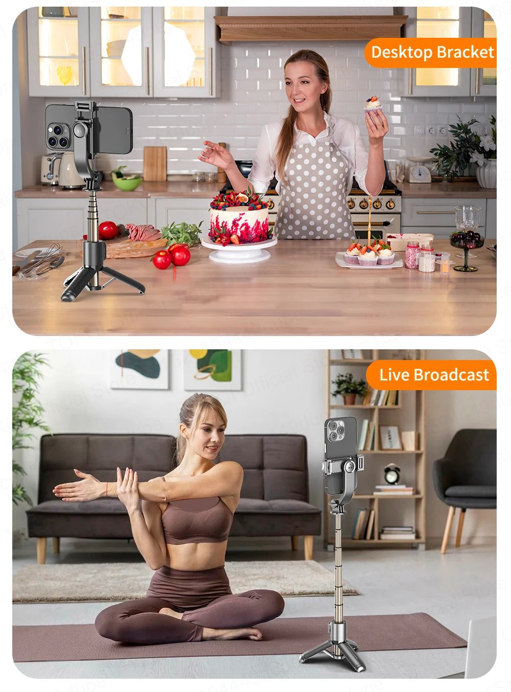 Mini Selfie Stick Portable Tripod for Smartphones Shooting Vlog Video Detachable Phone Mount, Optional Fill Light