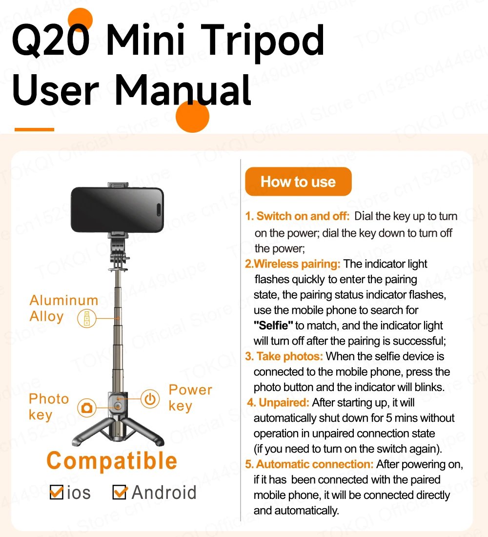 Mini Selfie Stick Portable Tripod for Smartphones Shooting Vlog Video Detachable Phone Mount, Optional Fill Light