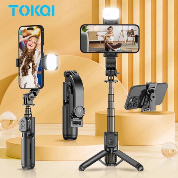 Mini Selfie Stick Portable Tripod for Smartphones Shooting Vlog Video Detachable Phone Mount, Optional Fill Light