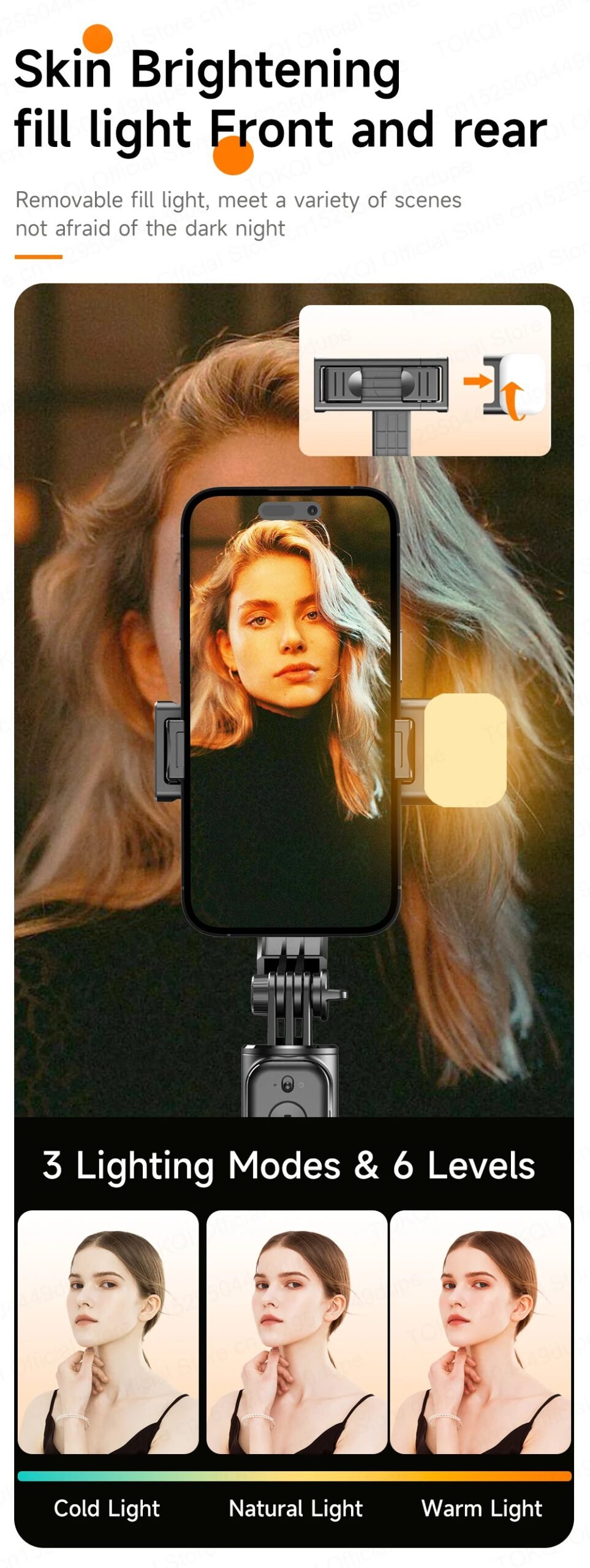 Mini Selfie Stick Portable Tripod for Smartphones Shooting Vlog Video Detachable Phone Mount, Optional Fill Light