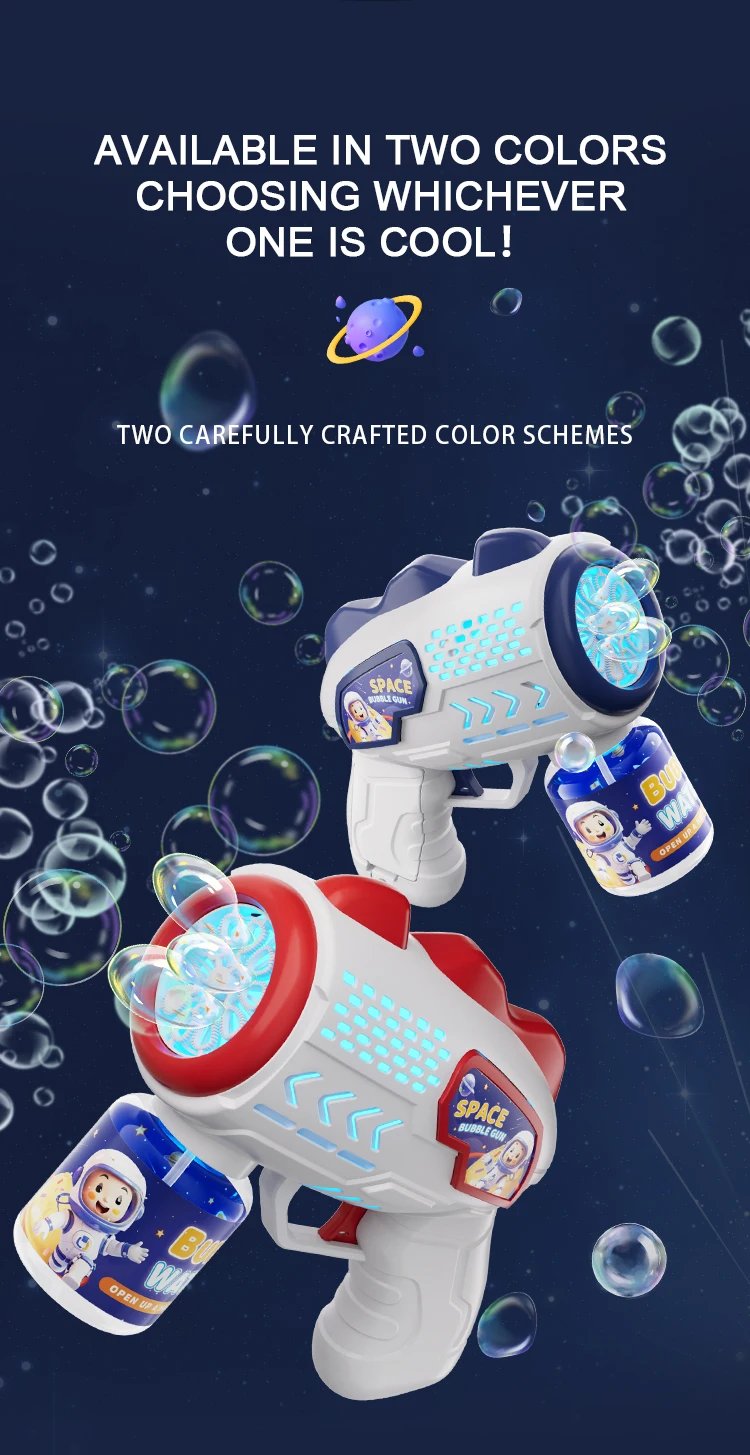 Space Astronauts Fully Automatic Bubble Gun Rocket Bubbles Machine Automatic Blower with Bubble Liquid Toy for Kids Bubble Gift
