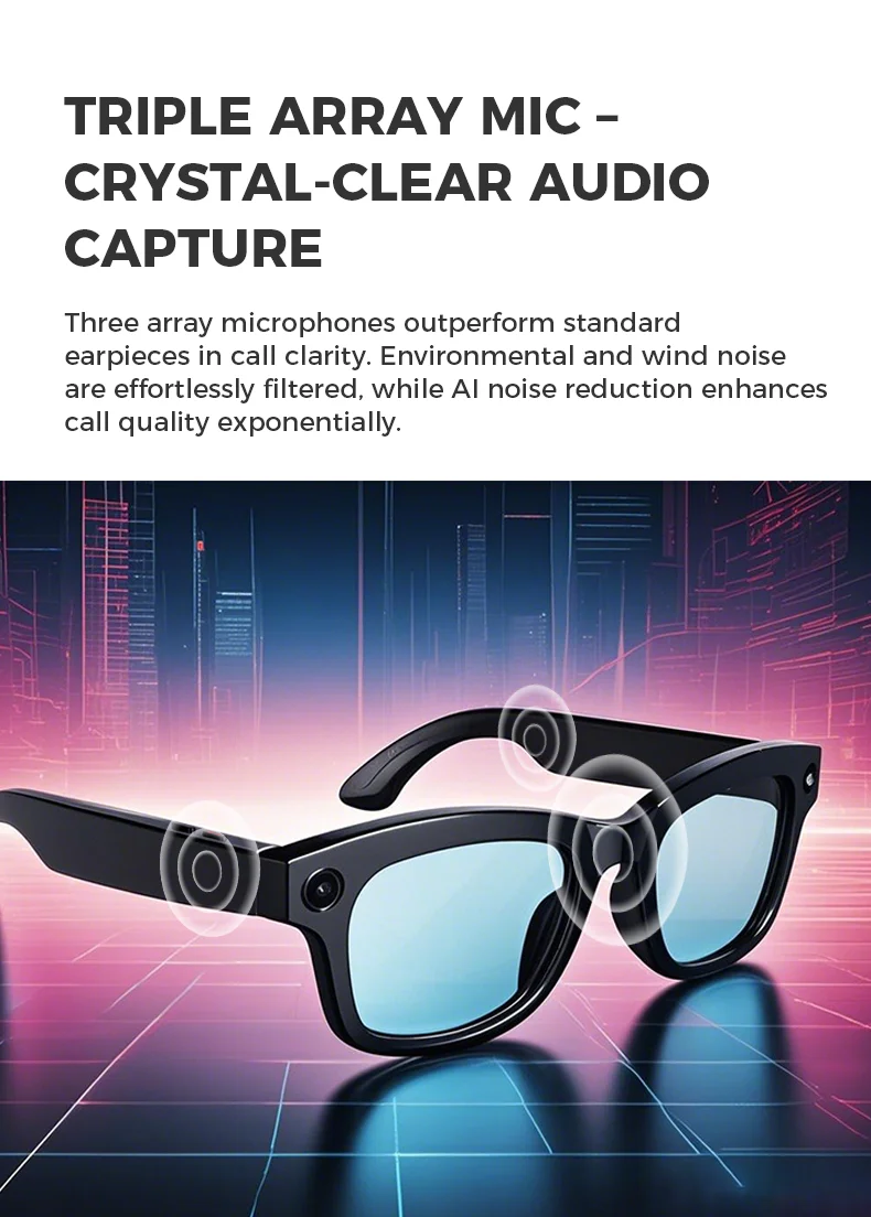 Bluetooth AI shooting glasses Bluetooth call voice assistant real-time translation 5-megapixel shooting stabilization - Image 6
