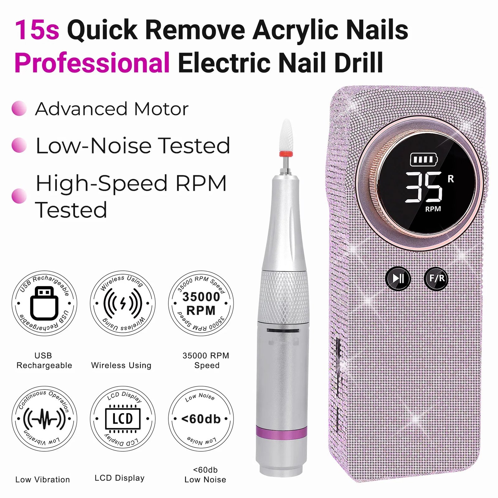 Portable Electric Nail Drill 35000RPM Nails Milling Cutter Wireless Pedicure Grinder Rechargeable Nail Drilling Machine Silver - Image 7