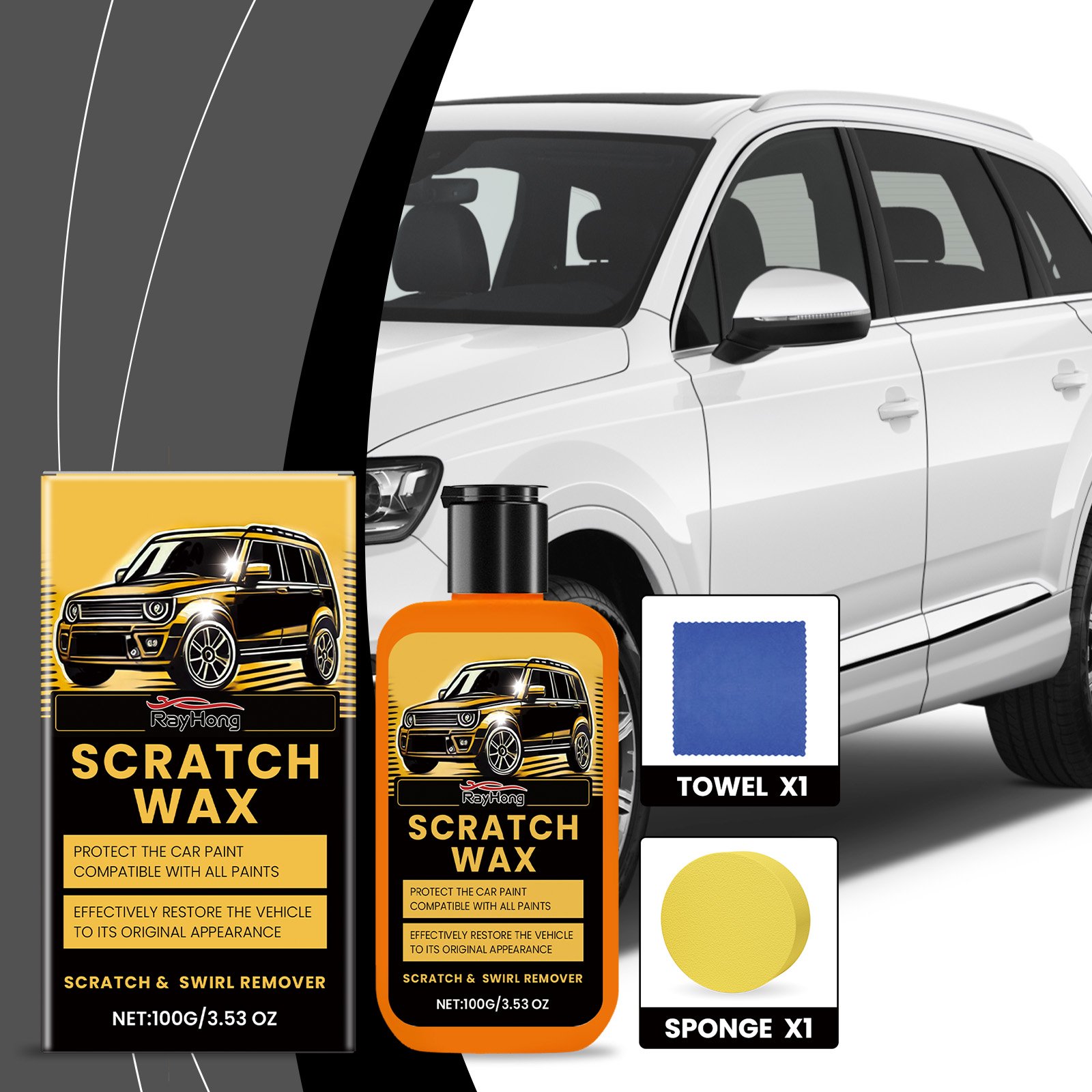 Rayhong Car Scratch Remover, Car Scratch Maintenance Paste Quick Scratch Clean And Easy To Use - Image 2