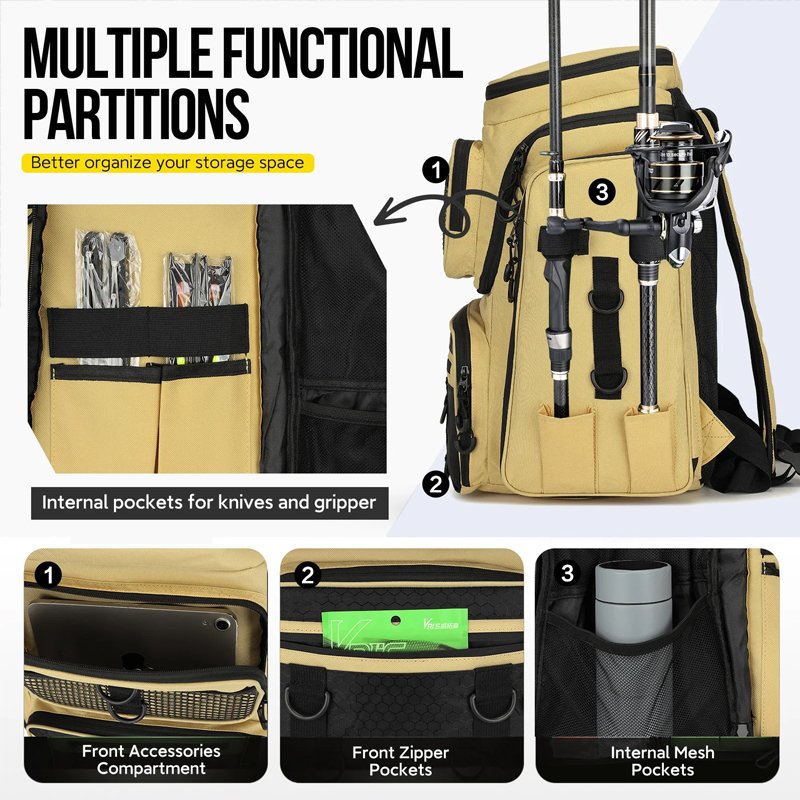 Fishing Backpack with Rod Holder, Tackle Organizer Box & Hiking Storage - Image 7