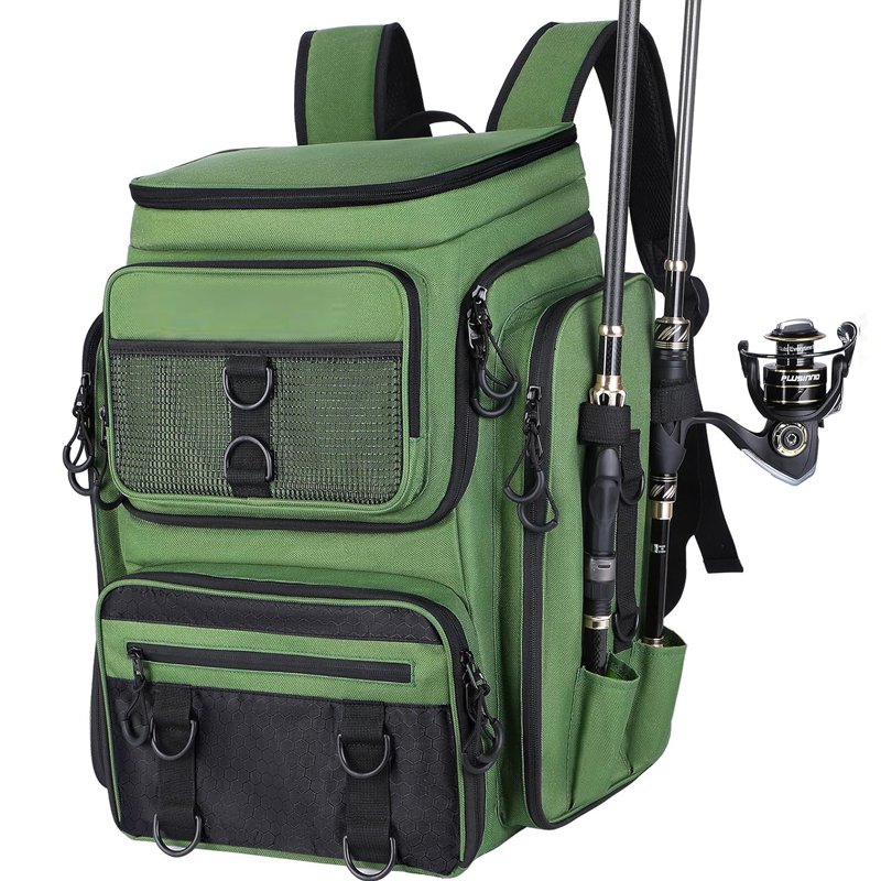 Fishing Backpack with Rod Holder, Tackle Organizer Box & Hiking Storage - Image 3