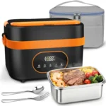 Cordless Electric Lunch Box, 20000mAh Rechargeable Heated Food Warmer, 1.5L Portable for Travel, Work, Office, Car (Black & Oran