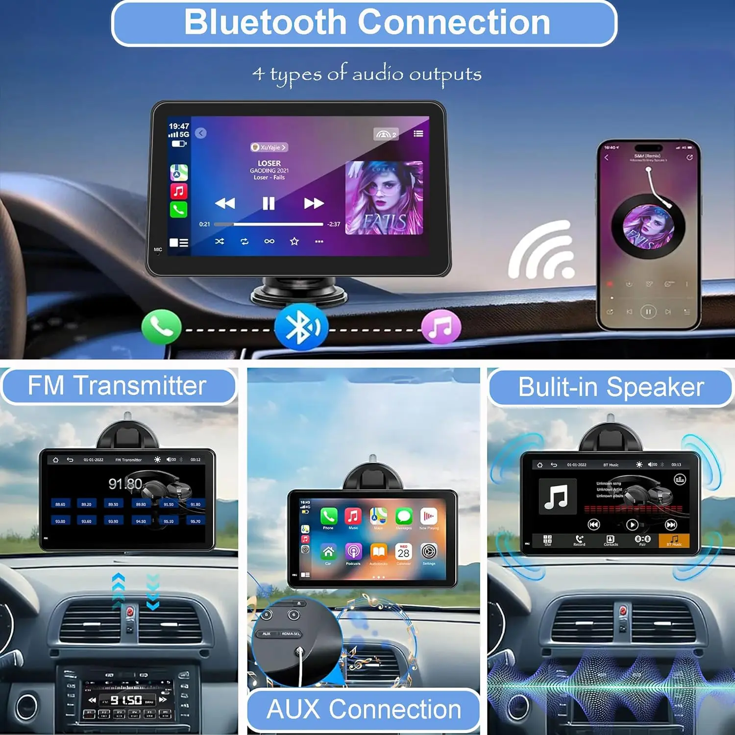 7' CarPlay Screen with Wireless Android Auto & Backup Camera - Image 5