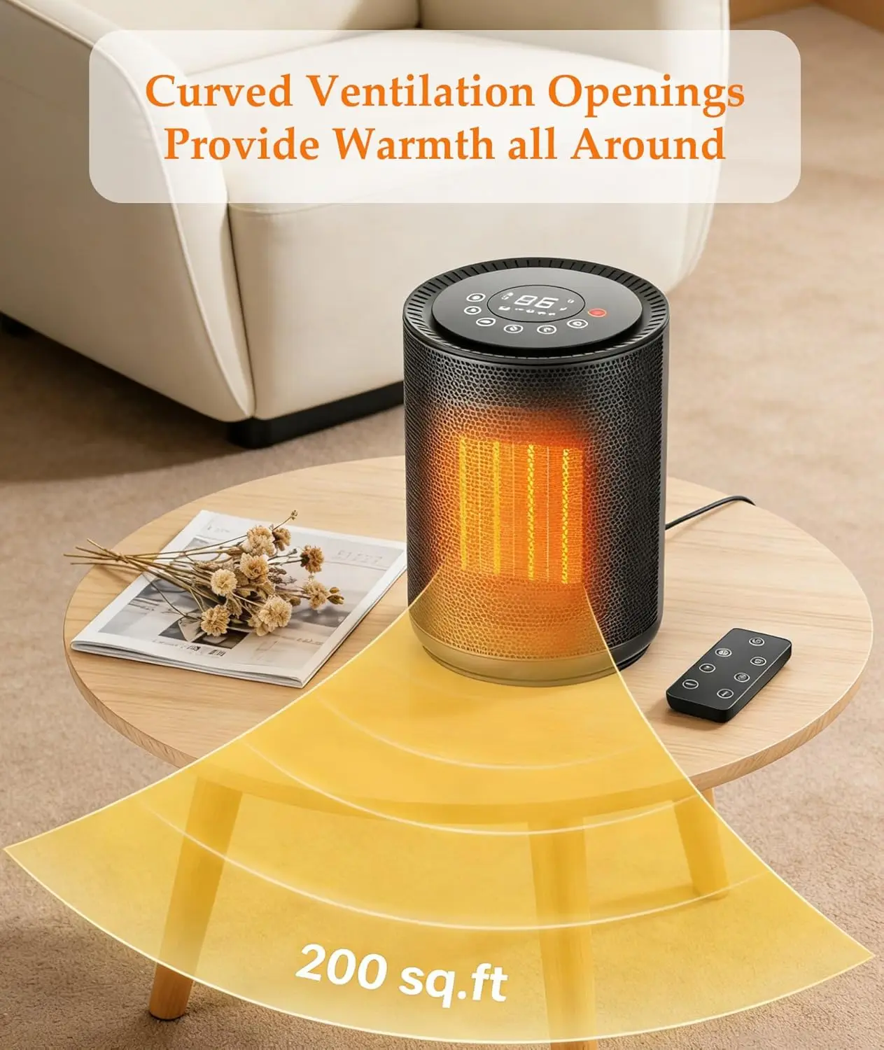 Portable 1500W Space Heater with Thermostat, Remote, Safety Features & 24H Timer - Image 3
