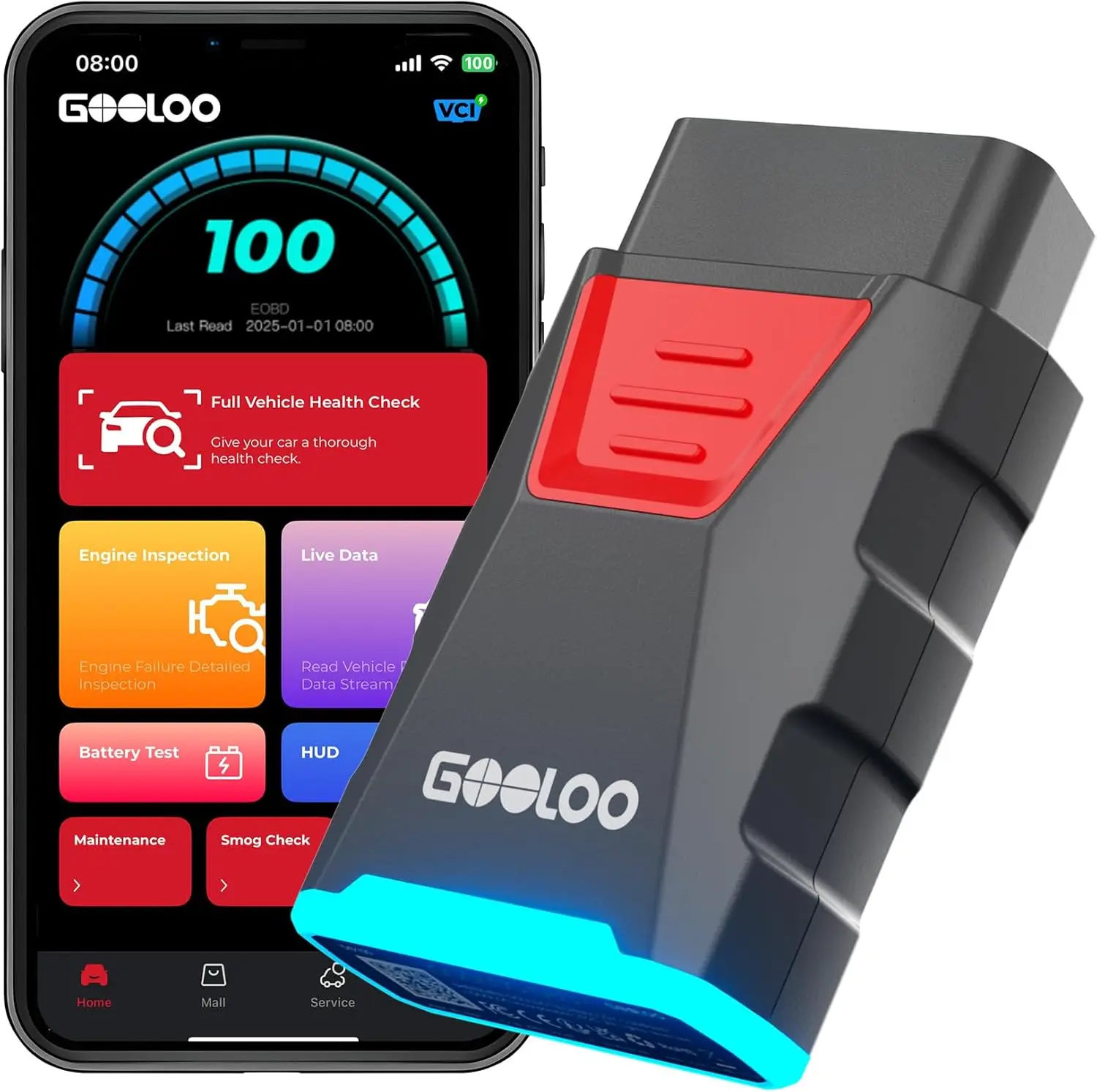 DEEPSCAN DS100 OBD2 Scanner, Bluetooth Car Code Reader for iOS & Android, Wireless OBD-II Tool for Vehicles 1996+