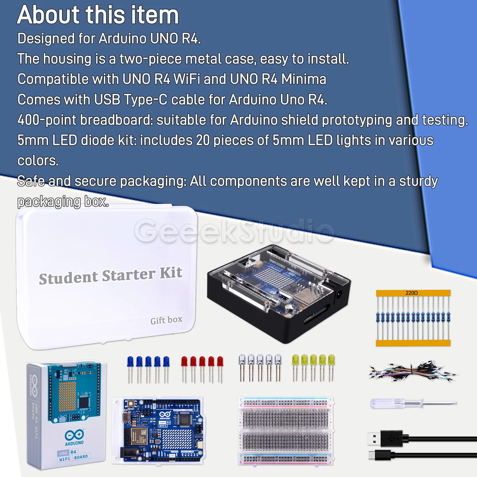 Student starter kit With Arduino UNO R4 WiFi Metal Case LED - Image 2