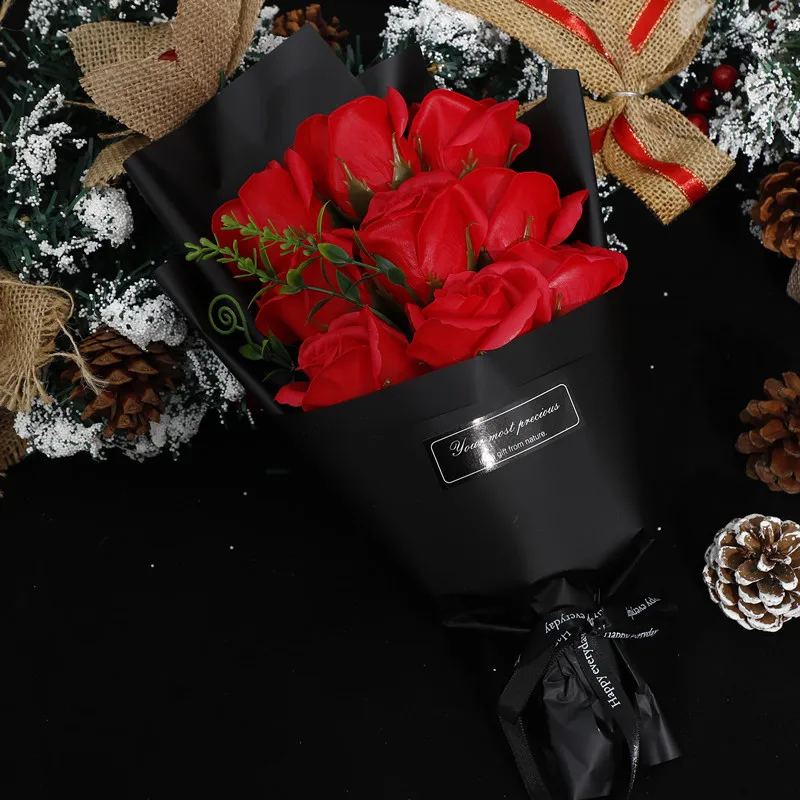 9 Heads Soap Flower Rose Bouquet Artificial Flower for Christmas Wedding Birthday Party Valentine's Day DIY Gift Home Decoration - Image 4