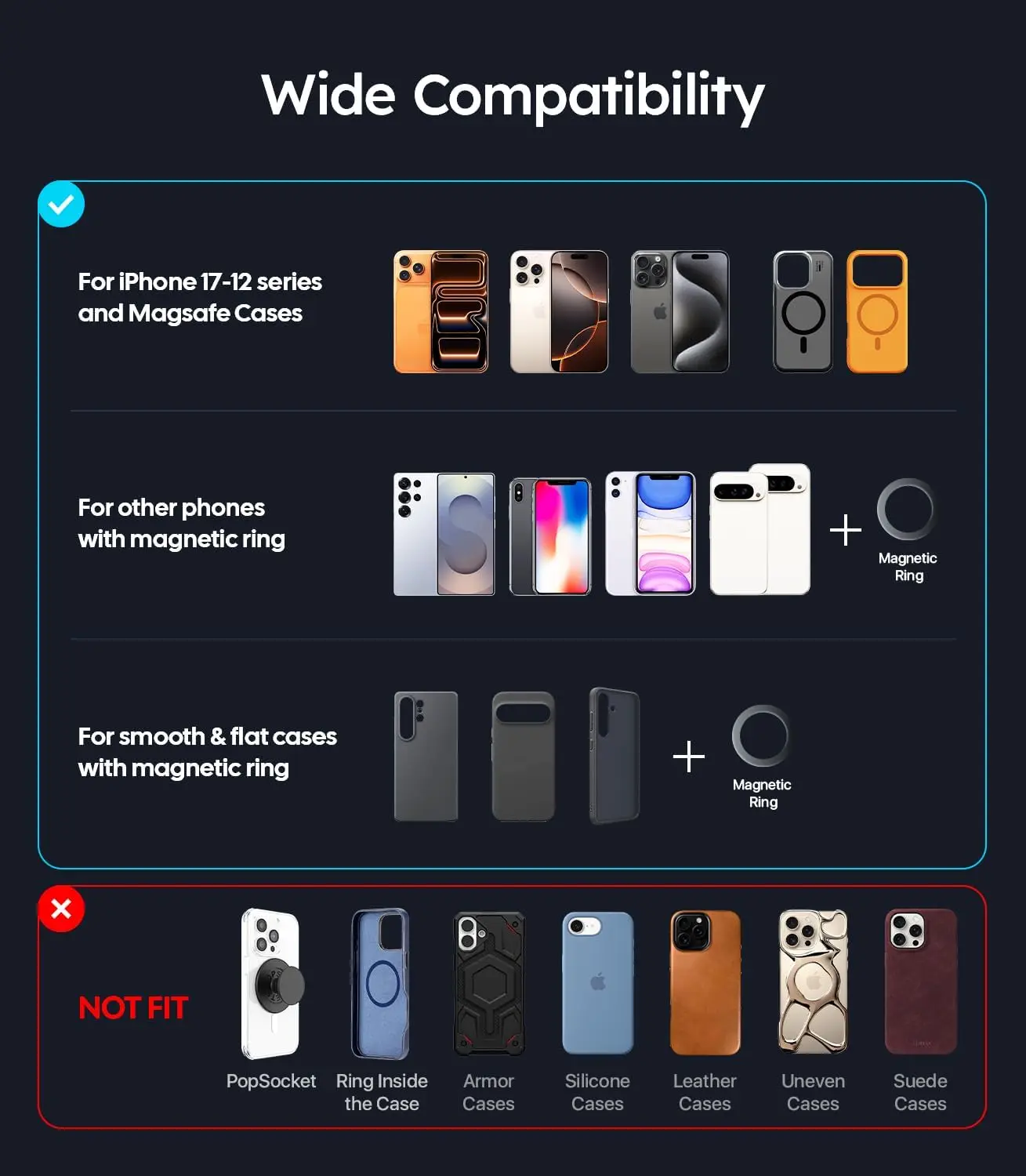 Magnetic Car Phone Holder for iPhone 17 Pro Max 16 15 14 13 12 Air Plus, 360° Adjustable, Strong 80LBS Suction & 3000gf Magnetic - Image 6