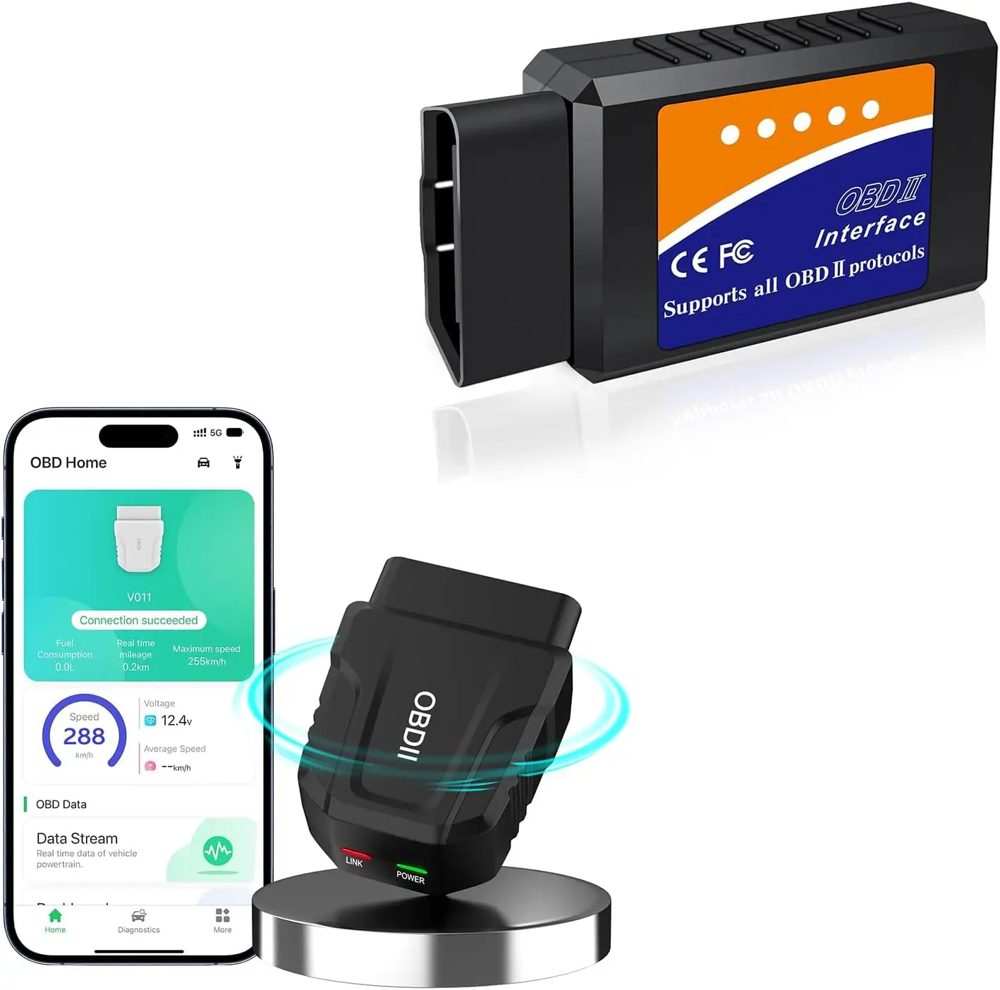 OBD2 Scanner Bluetooth 5.4, Wireless OBD II Code Reader for iPhone, Android, Windows – Check Engine Light Reset & Performance Te