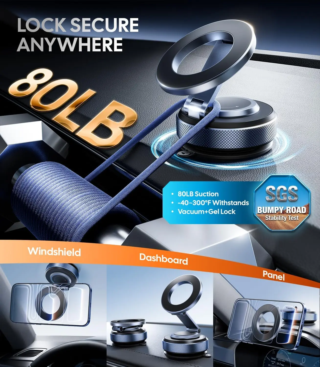 Magnetic Car Phone Holder for iPhone 17 Pro Max 16 15 14 13 12 Air Plus, 360° Adjustable, Strong 80LBS Suction & 3000gf Magnetic - Image 2