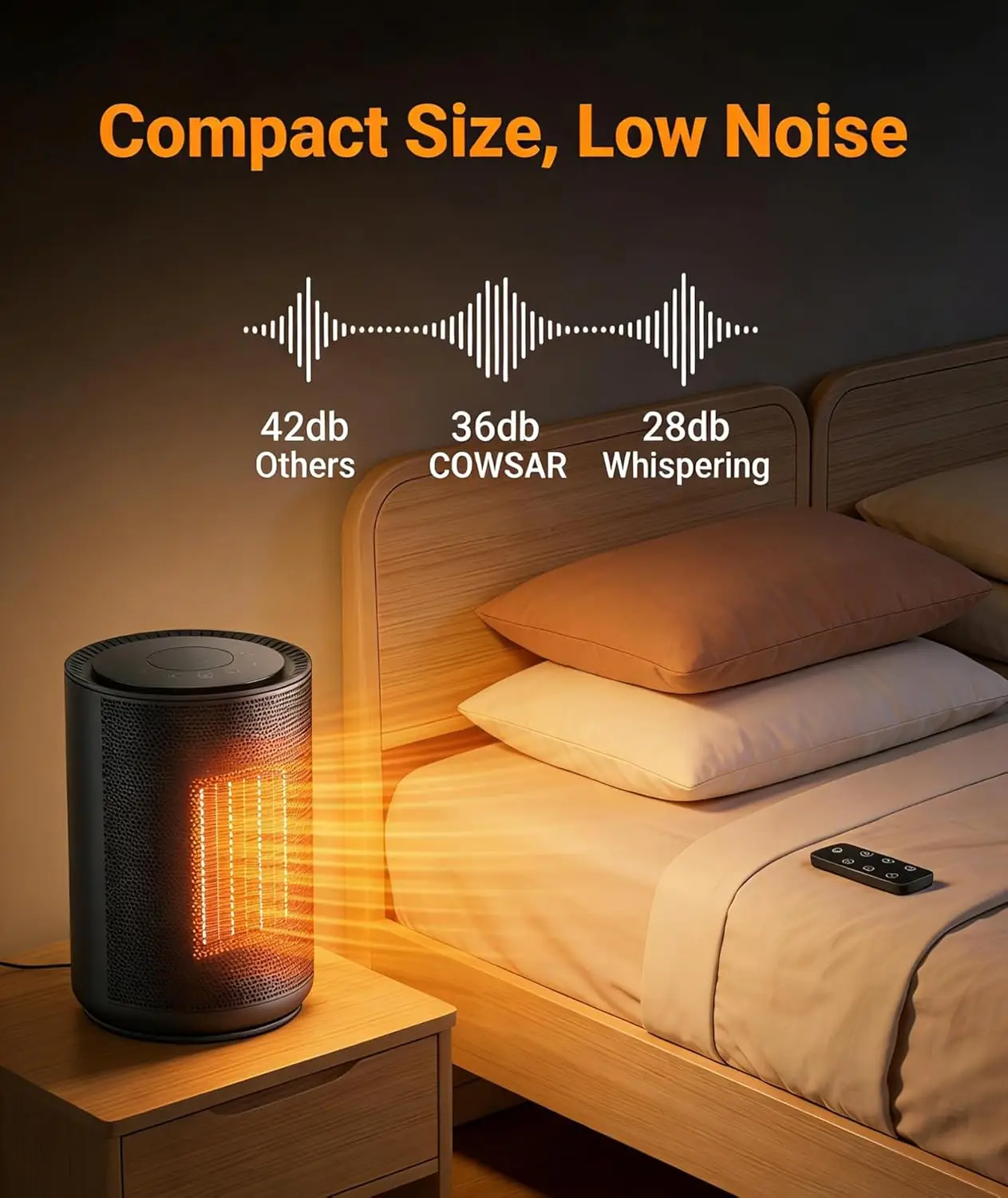 Portable 1500W Space Heater with Thermostat, Remote, Safety Features & 24H Timer - Image 4