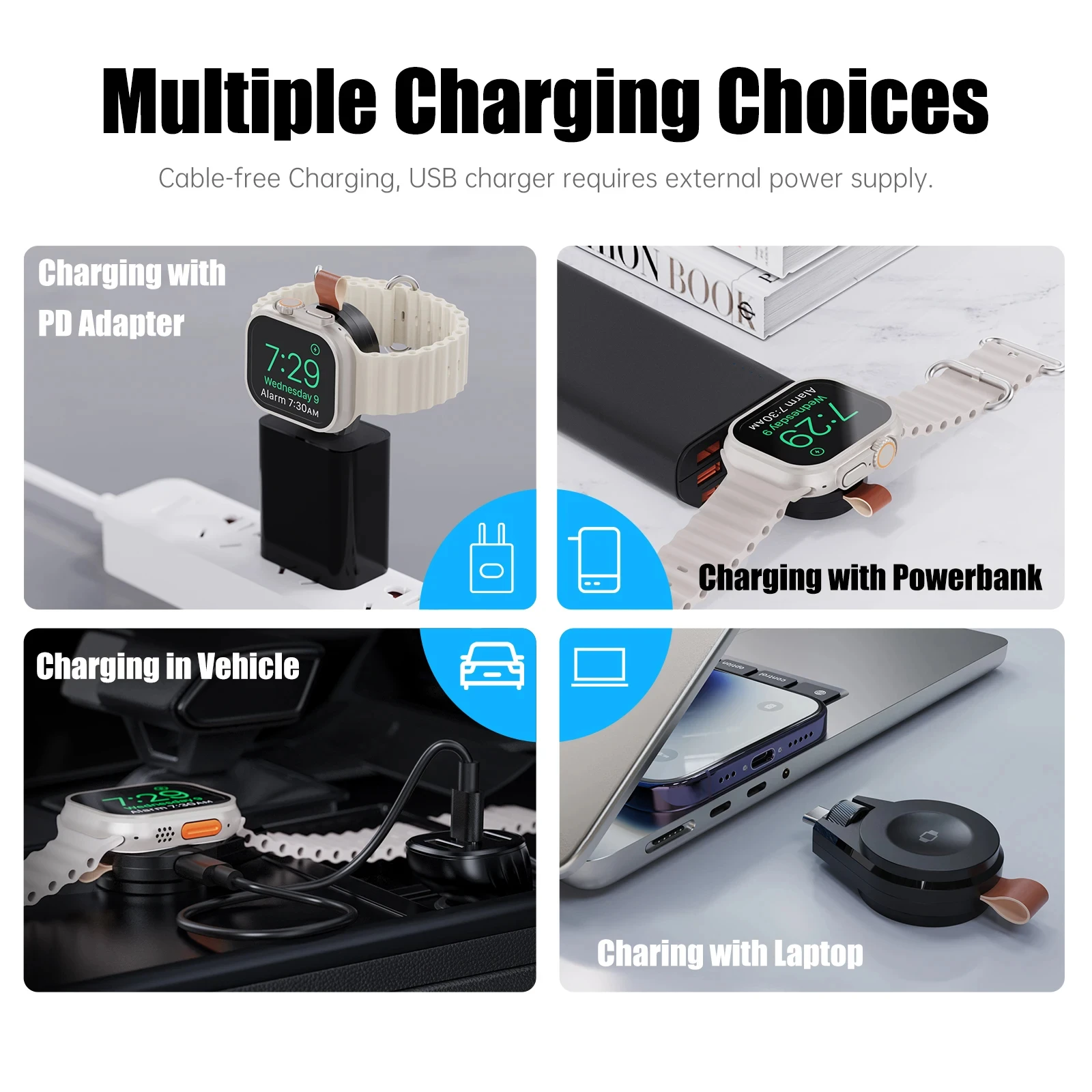 Portable Wireless Charger for Apple Watch Series 9/8/UItra/7/6/5/4/3/2/SE 5W Magnetic iWatch Charger Smart Charging Dock - Image 6