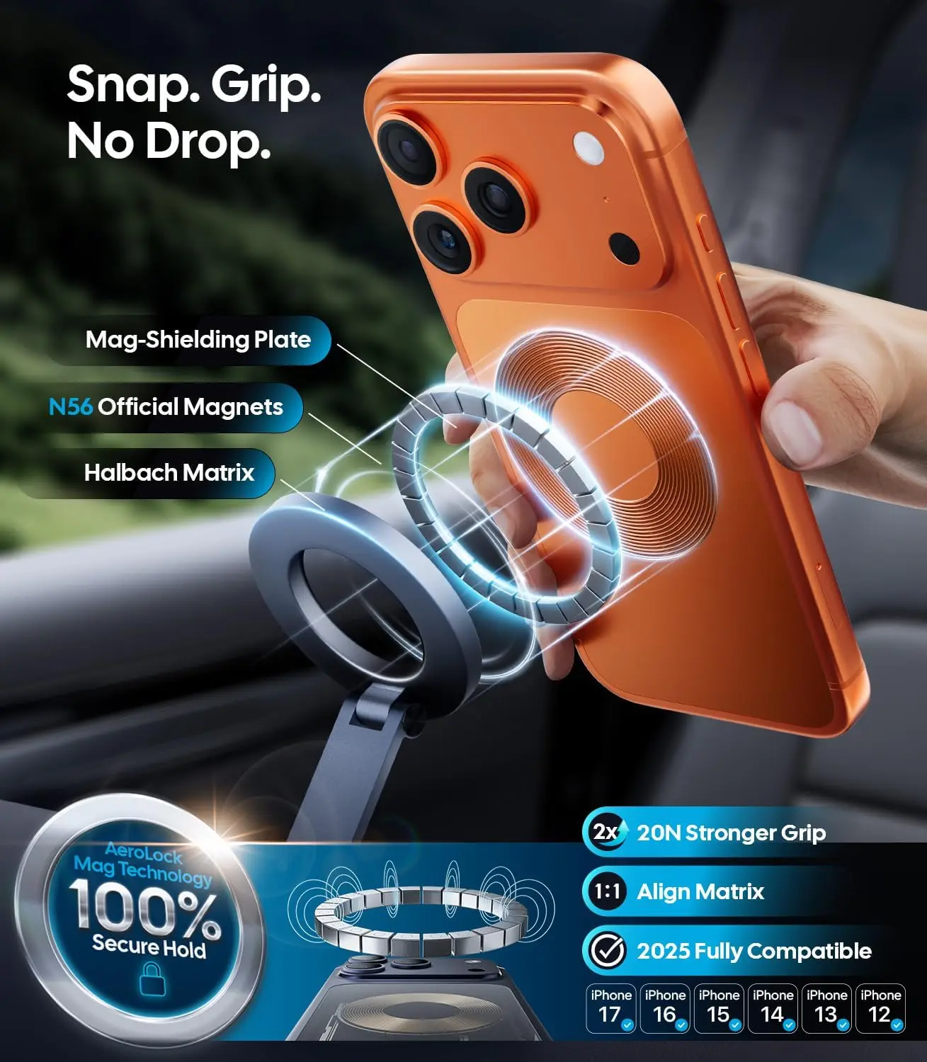 Magnetic Car Phone Holder for iPhone 17 Pro Max 16 15 14 13 12 Air Plus, 360° Adjustable, Strong 80LBS Suction & 3000gf Magnetic - Image 3