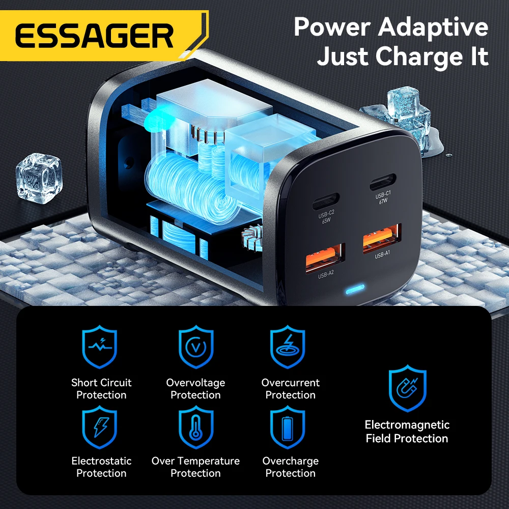 Essager 67W USB C GaN Charger Desktop Quick Charge 4.0 QC 3.0 PD Type C Fast Charging For MacBook Samsung POPC iPhone 15 Laptop - Image 6