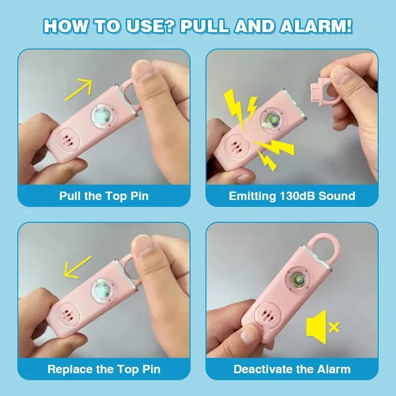 Personal Safety Siren Alarm for Women 130dB Siren Strobe & Key Chain 3 Pop Colors AF2004 Anti Robbery Call for Help - Image 4