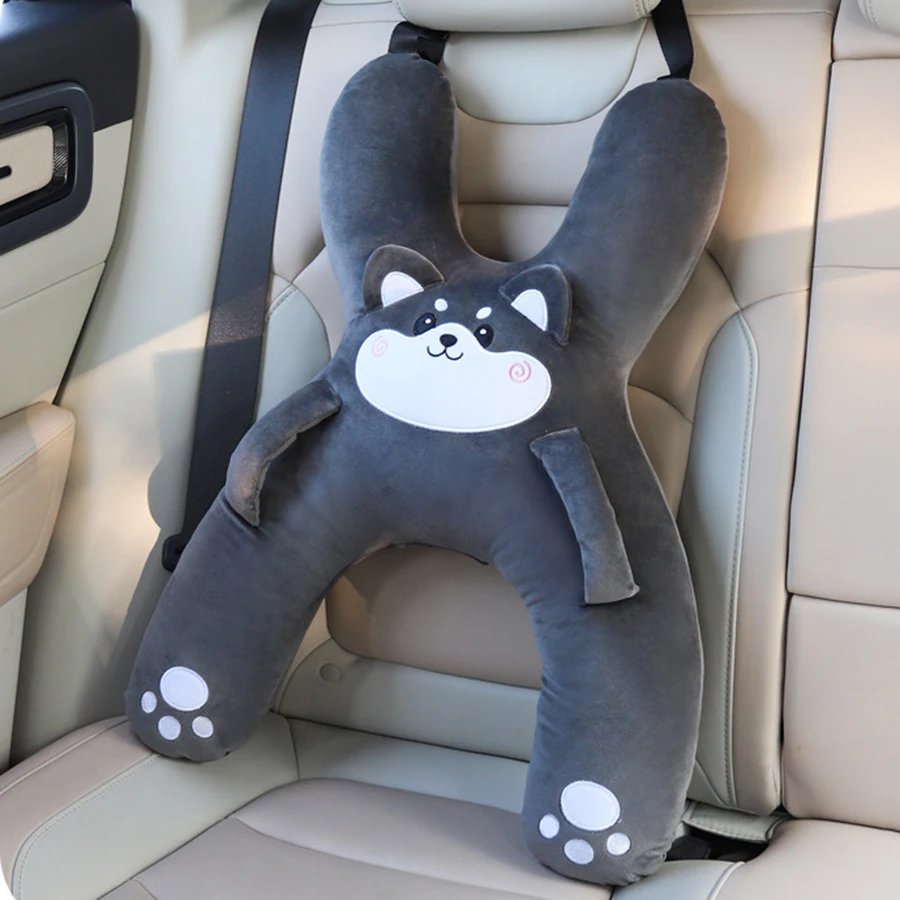Prevent Leaning Head Back Seat Sleeping Comfort During Long Distance Travel Kids Car Neck Pillow with Seat Belt Safety Sleep Aid