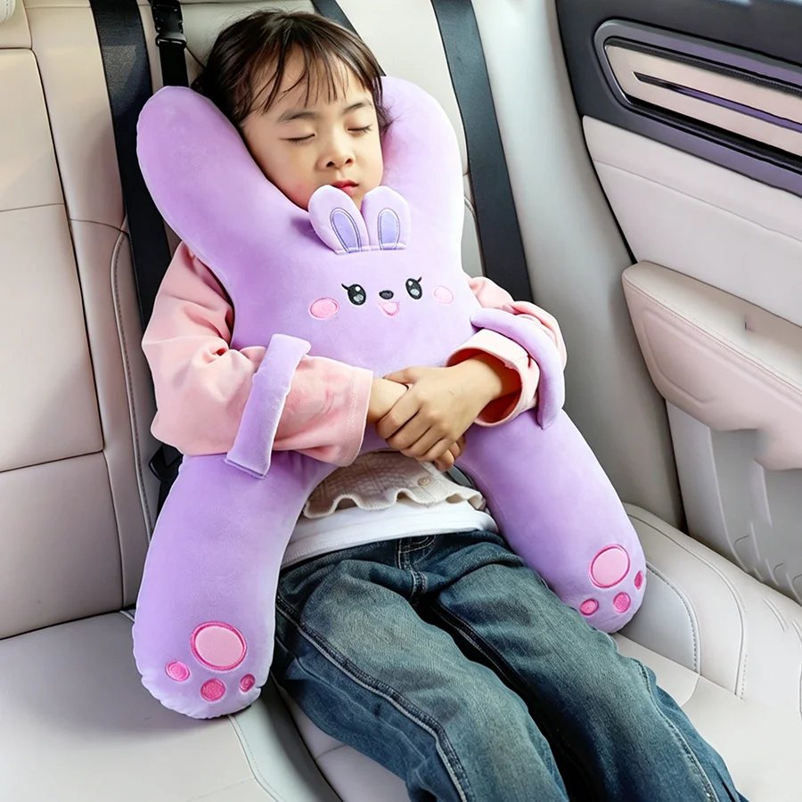 Prevent Leaning Head Back Seat Sleeping Comfort During Long Distance Travel Kids Car Neck Pillow with Seat Belt Safety Sleep Aid